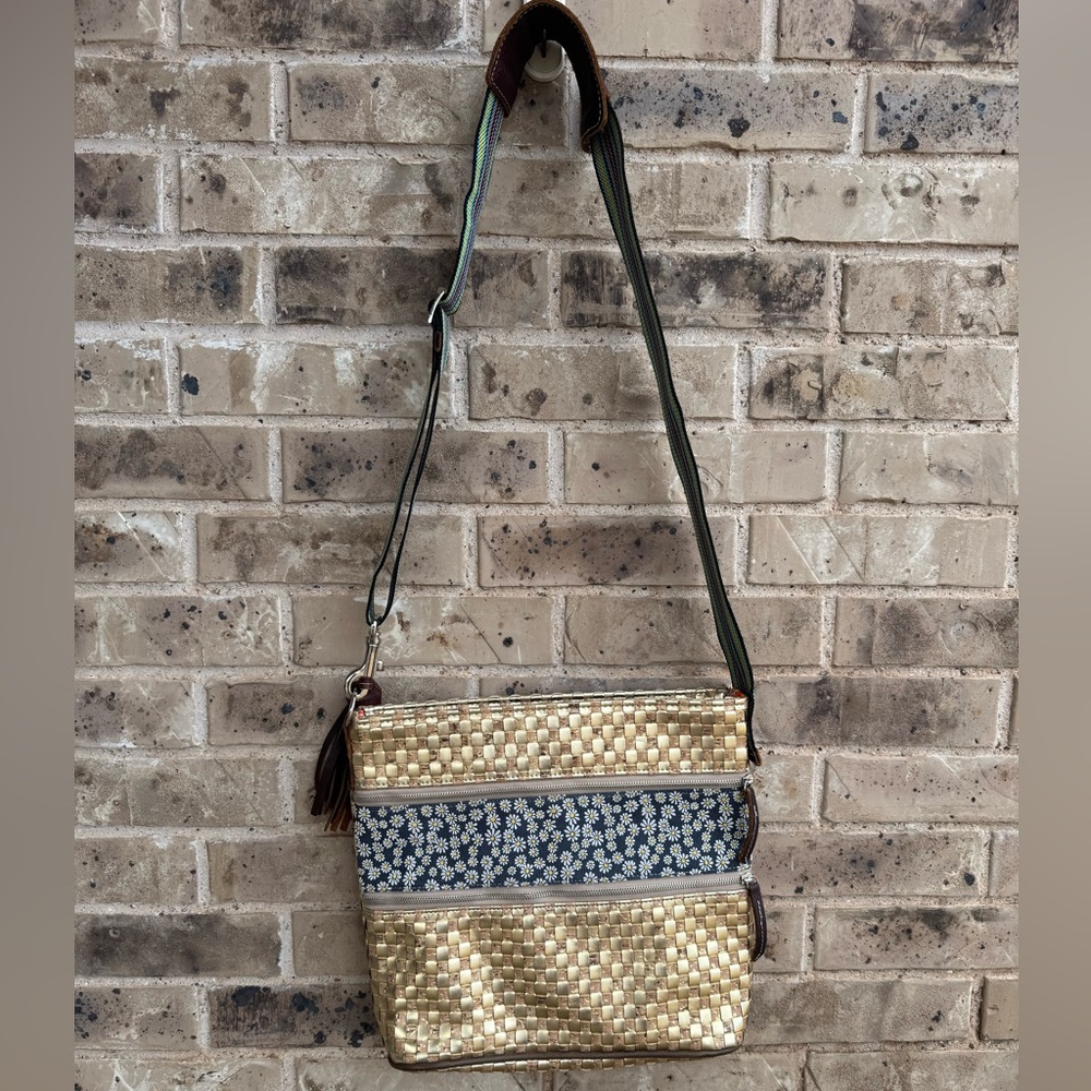 Consuela Midtown Crossbody bag Gold Woven Shoulder Bag with Brown Tassel - Picture 11 of 12